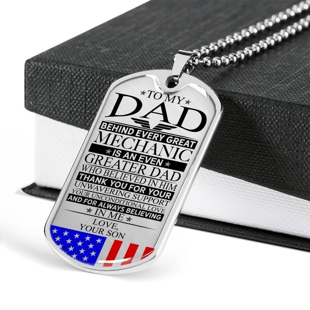 Dad Dog Tag Father's Day Gift, Mechanic's Dad Unconditional Love Dog Tag Military Chain Necklace Custom Engraved