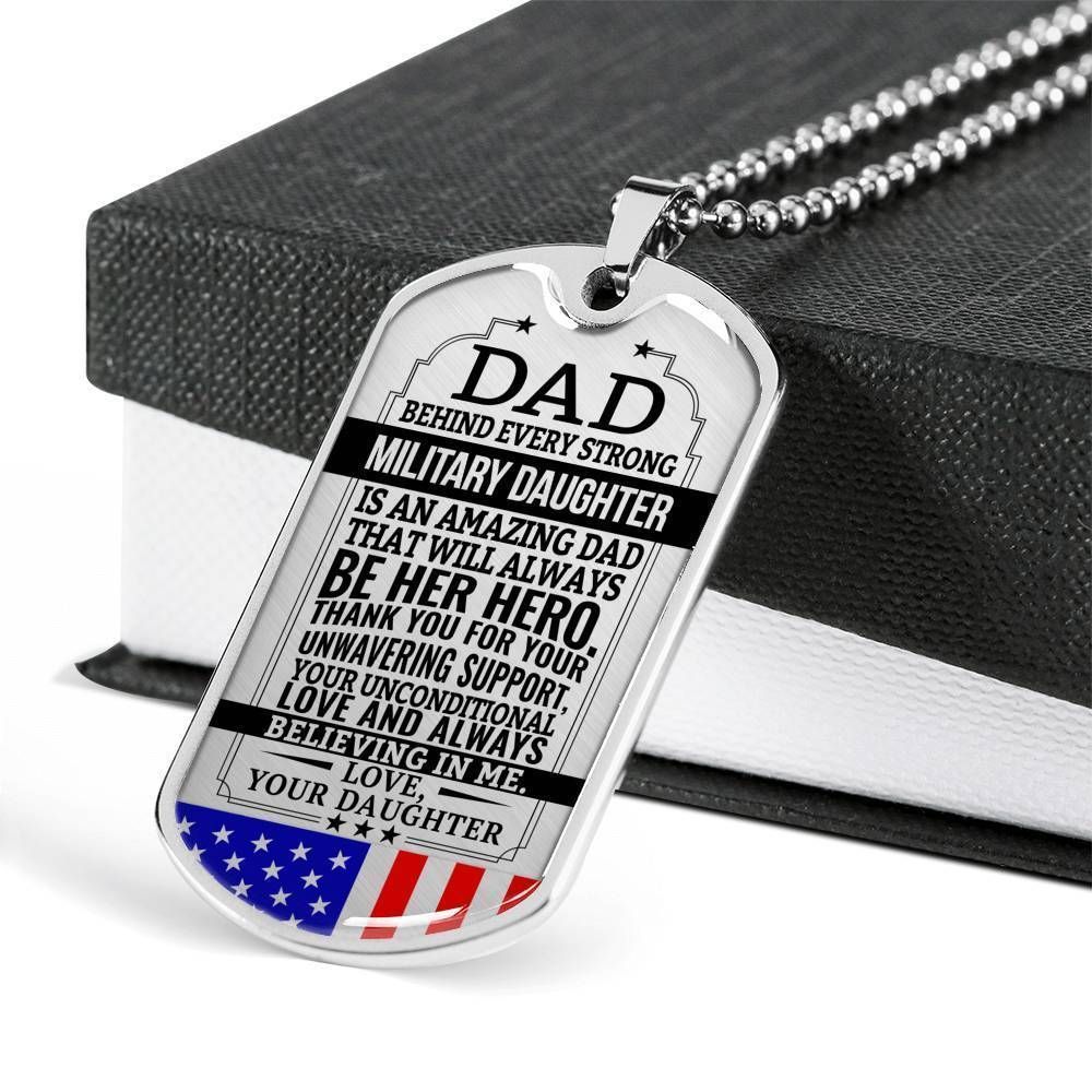 Dad Dog Tag Father's Day Gift, Military Daughter Gift For Dad Silver Dog Tag Military Chain Necklace Always Be Her Hero