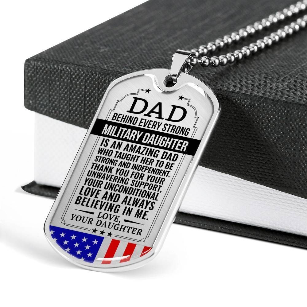 Dad Dog Tag Father's Day Gift, Military Daughter Gift For Dad Silver Dog Tag Military Chain Necklace Believing In Me