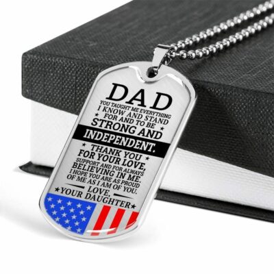 Dad Dog Tag Father’s Day Gift, Military Daughter Present For Dad Silver Dog Tag Military Chain Necklace Believing In Me