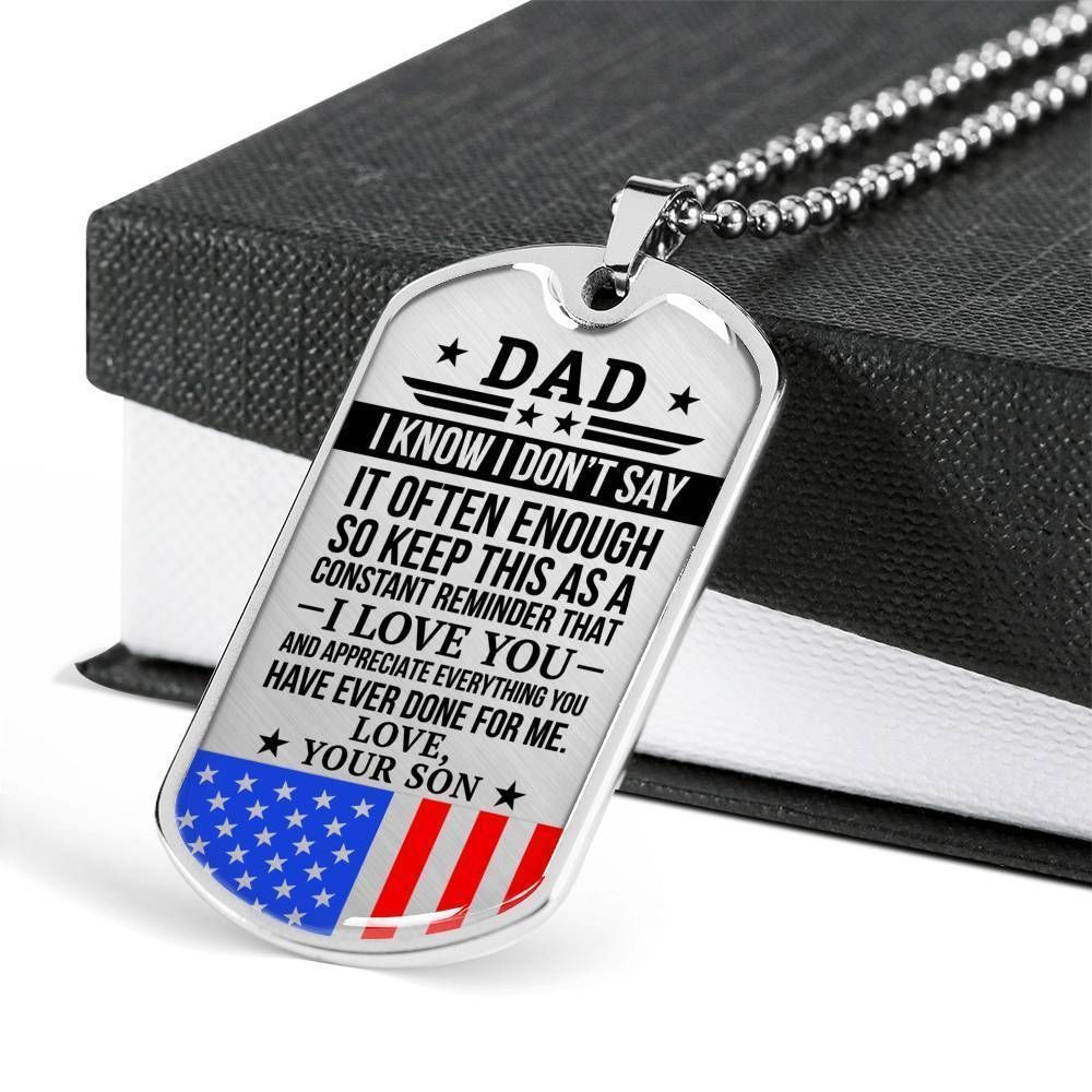 Dad Dog Tag Father's Day Gift, Military Son Gift For Dad Silver Dog Tag Military Chain Necklace Loved And Appreciated