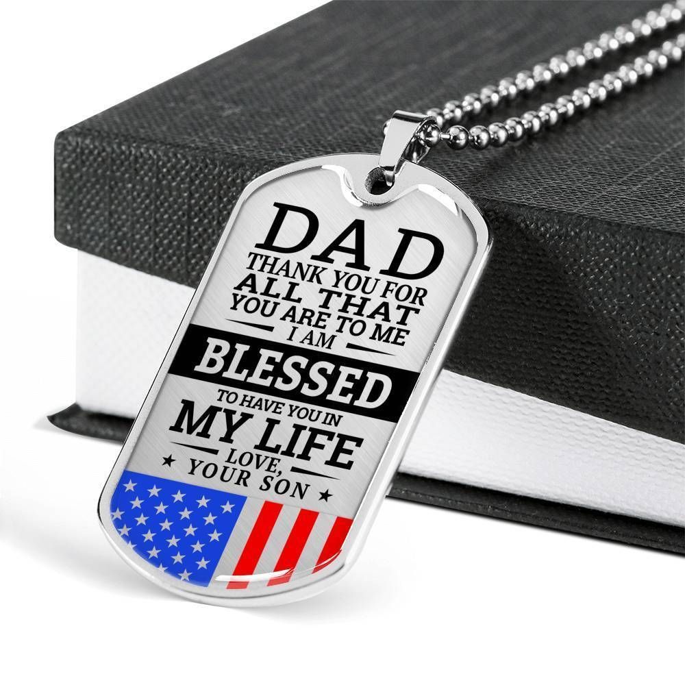 Dad Dog Tag Father's Day Gift, Military Son Gift For Dad Silver Dog Tag Military Chain Necklace Thank For All You Do