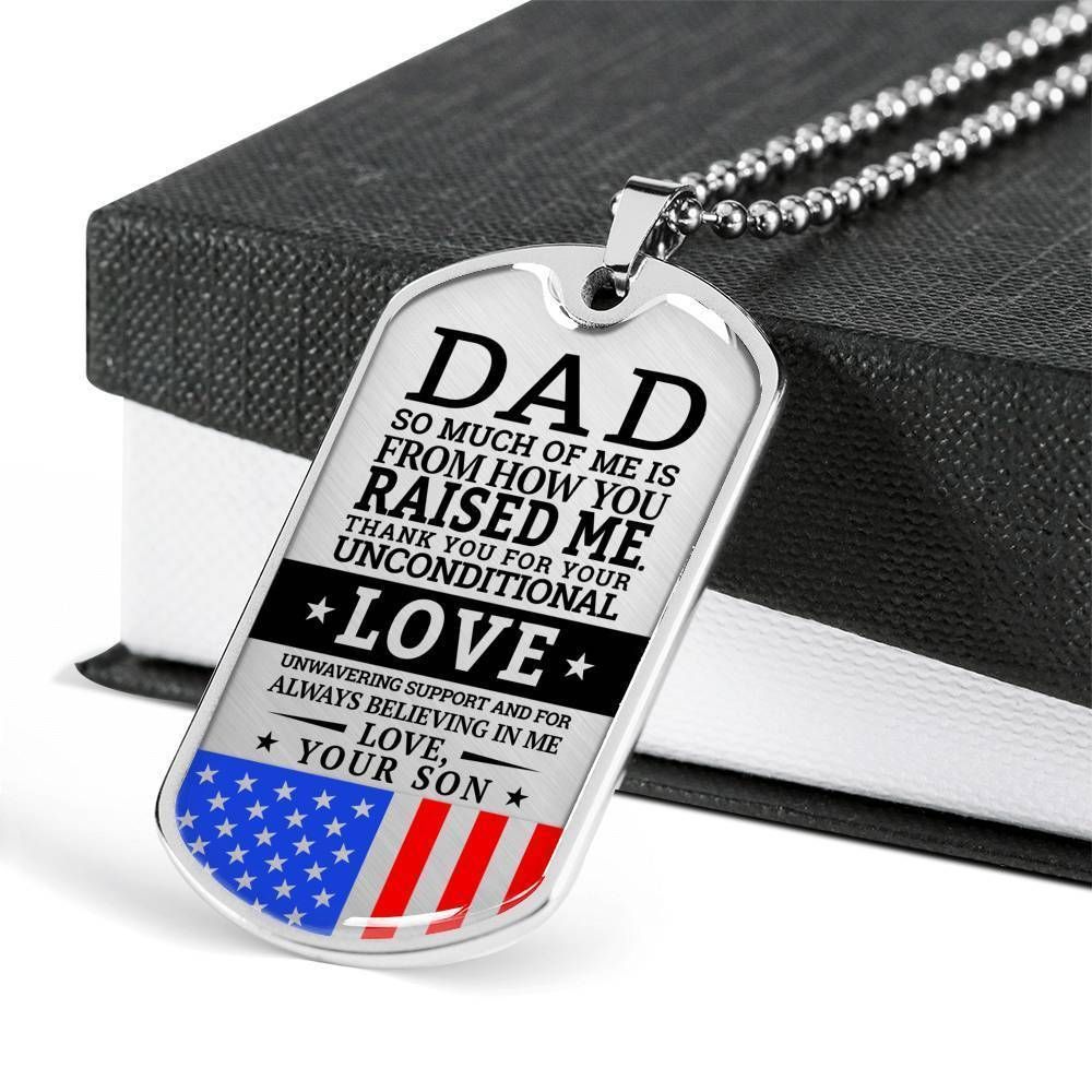 Dad Dog Tag Father's Day Gift, Military Son Present For Dad Silver Dog Tag Military Chain Necklace How You Raised Me