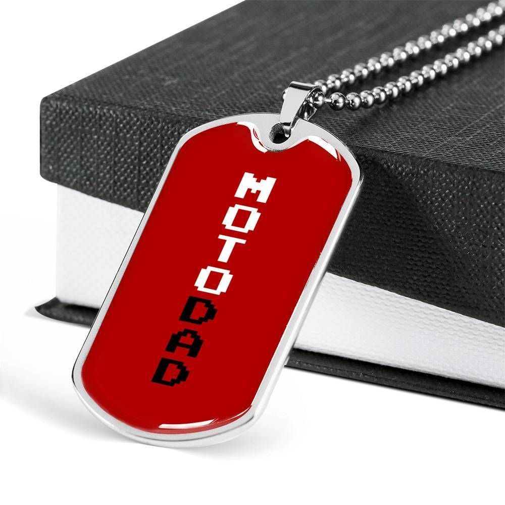 Dad Dog Tag Father's Day Gift, Moto Dad Red Dog Tag Military Chain Necklace For Dad Who Loves Motor Dog Tag