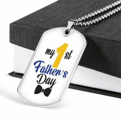 Dad Dog Tag Father’s Day Gift, My 1st Father’s Day Dog Tag Military Chain Necklace For Dad Dog Tag