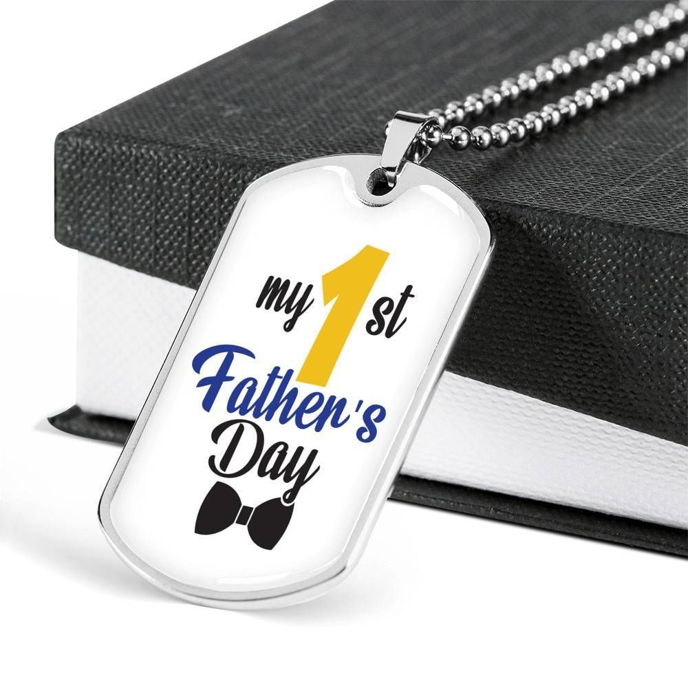 Dad Dog Tag Father's Day Gift, My 1st Father's Day Dog Tag Military Chain Necklace For Dad Dog Tag