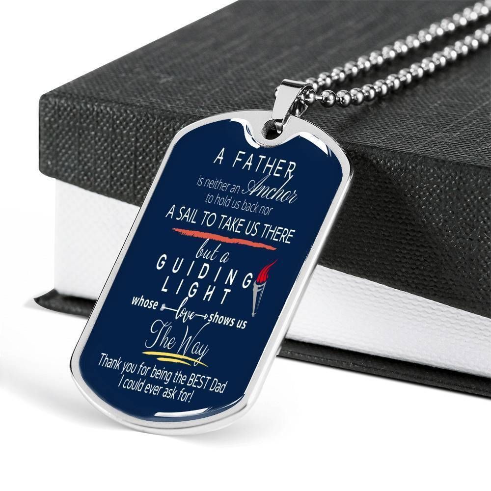 Dad Dog Tag Father's Day Gift, My Dad Is My Guiding Light Dog Tag Military Chain Necklace For Dad