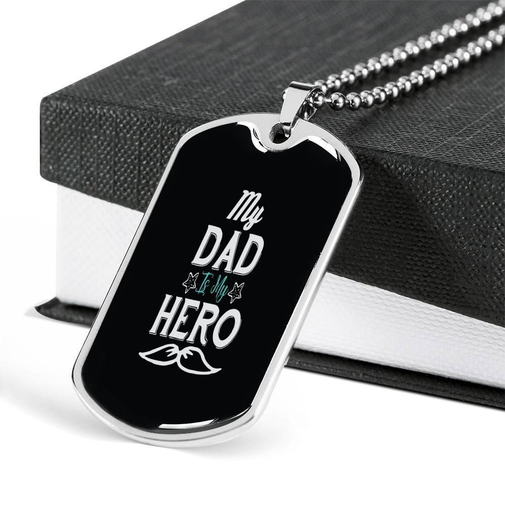 Dad Dog Tag Father's Day Gift, My Dad Is My Hero Dog Tag Military Chain Necklace For Dad Dog Tag