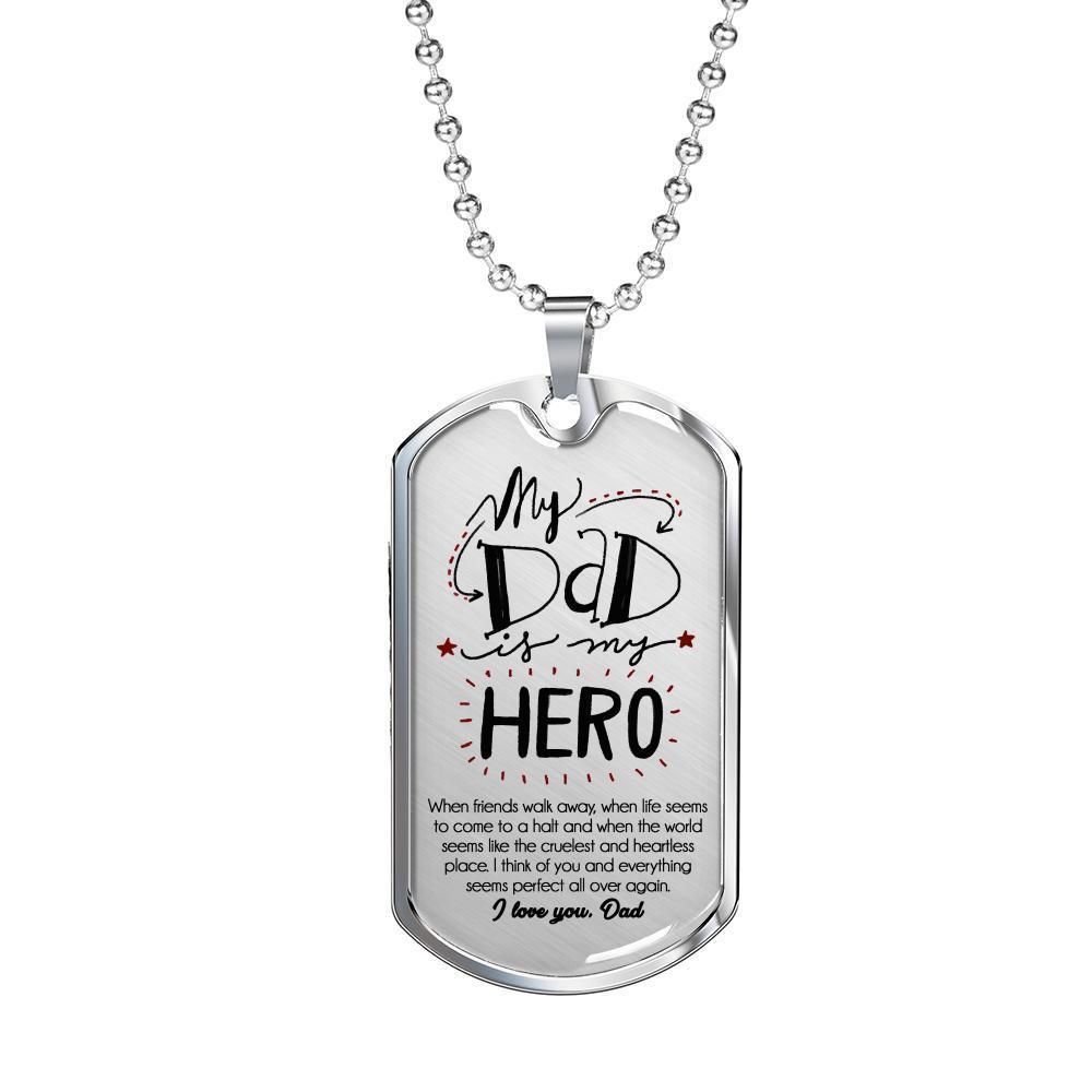 Dad Dog Tag Father's Day Gift, My Dad Is My Hero Dog Tag Military Chain Necklace Gift For Dad Dog Tag