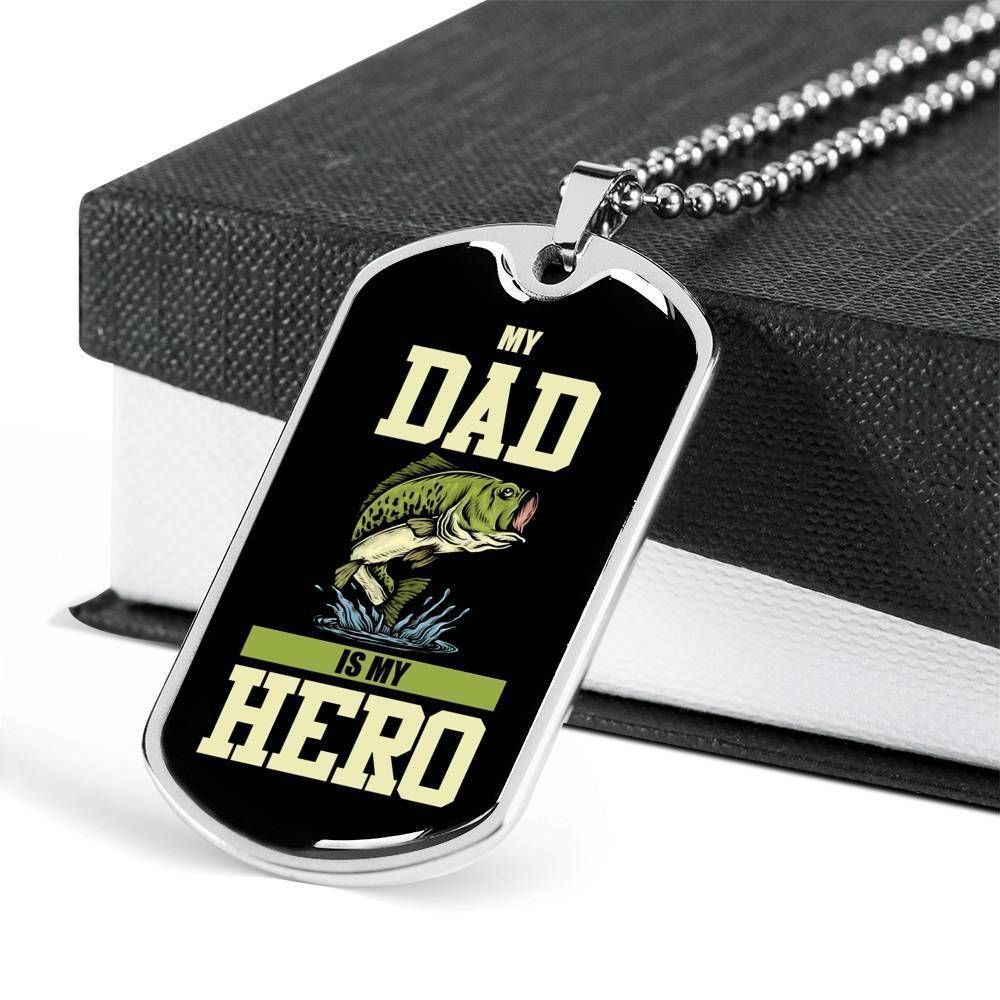 Dad Dog Tag Father's Day Gift, My Dad Is My Hero Dog Tag Military Chain Necklace Present For Men