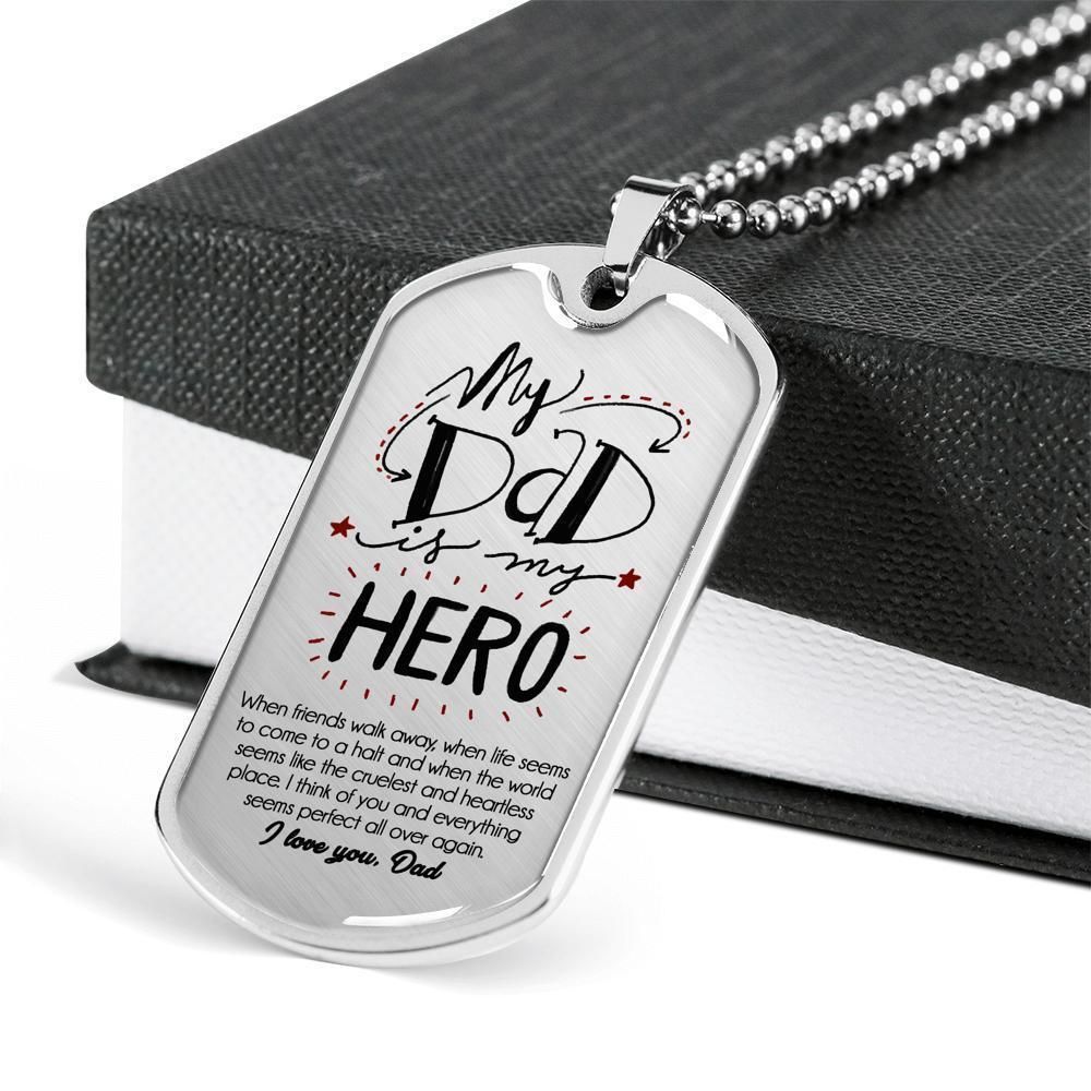 Dad Dog Tag Father's Day Gift, My Dad Is My Hero Dog Tag Military Chain Necklace Stainless Necklace Gift For Dad