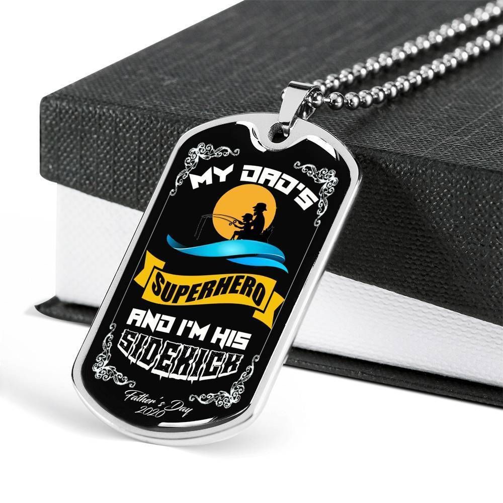 Dad Dog Tag Father's Day Gift, My Dad's Superhero And I'm His Sidekick Dog Tag Military Chain Necklace