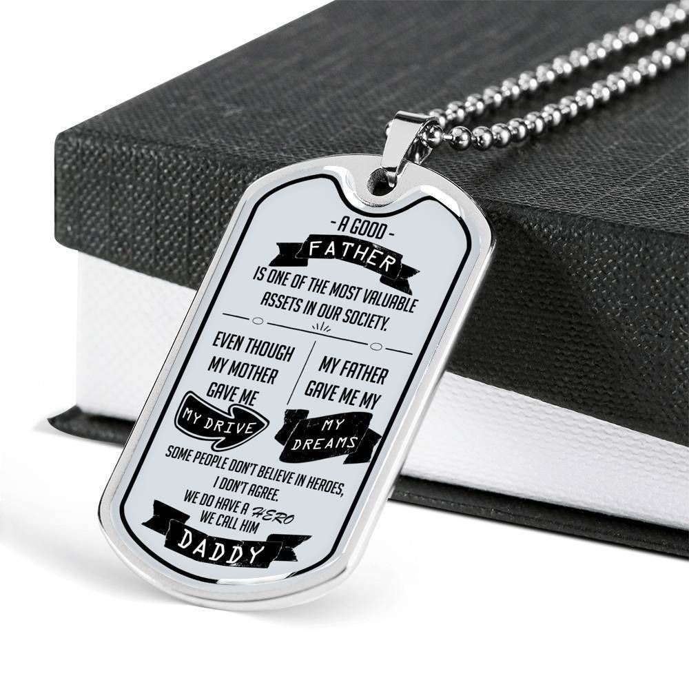 Dad Dog Tag Father's Day Gift, My Father Gave Me My Dreams Dog Tag Military Chain Necklace For Dad