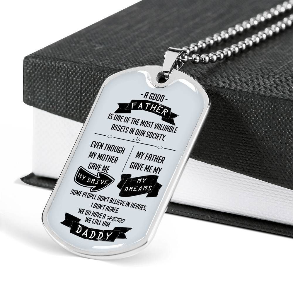 Dad Dog Tag Father's Day Gift, My Father Give Me My Dreams Dog Tag Military Chain Necklace For Dad