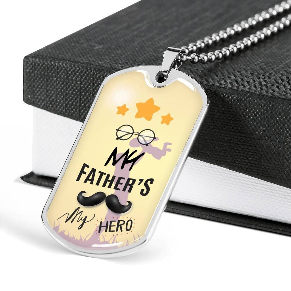 Dad Dog Tag Father's Day Gift, My Father My Hero Dog Tag Military Chain Necklace For Dad Dog Tag