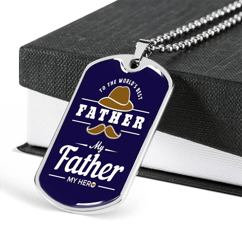 Dad Dog Tag Father's Day Gift, My Father My Hero Dog Tag Military Chain Necklace For Men