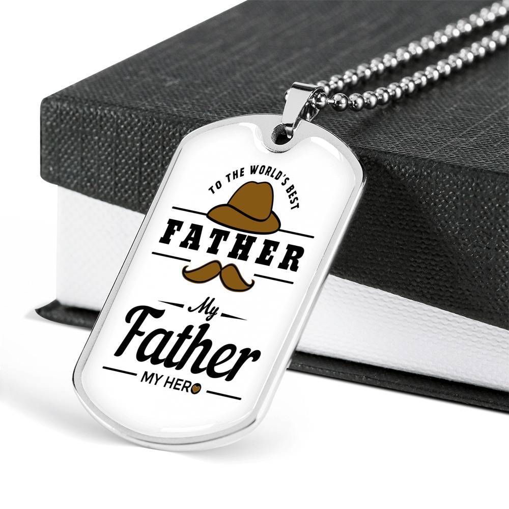 Dad Dog Tag Father's Day Gift, My Father My Hero Gentle Man Dog Tag Military Chain Necklace Gift For Papa