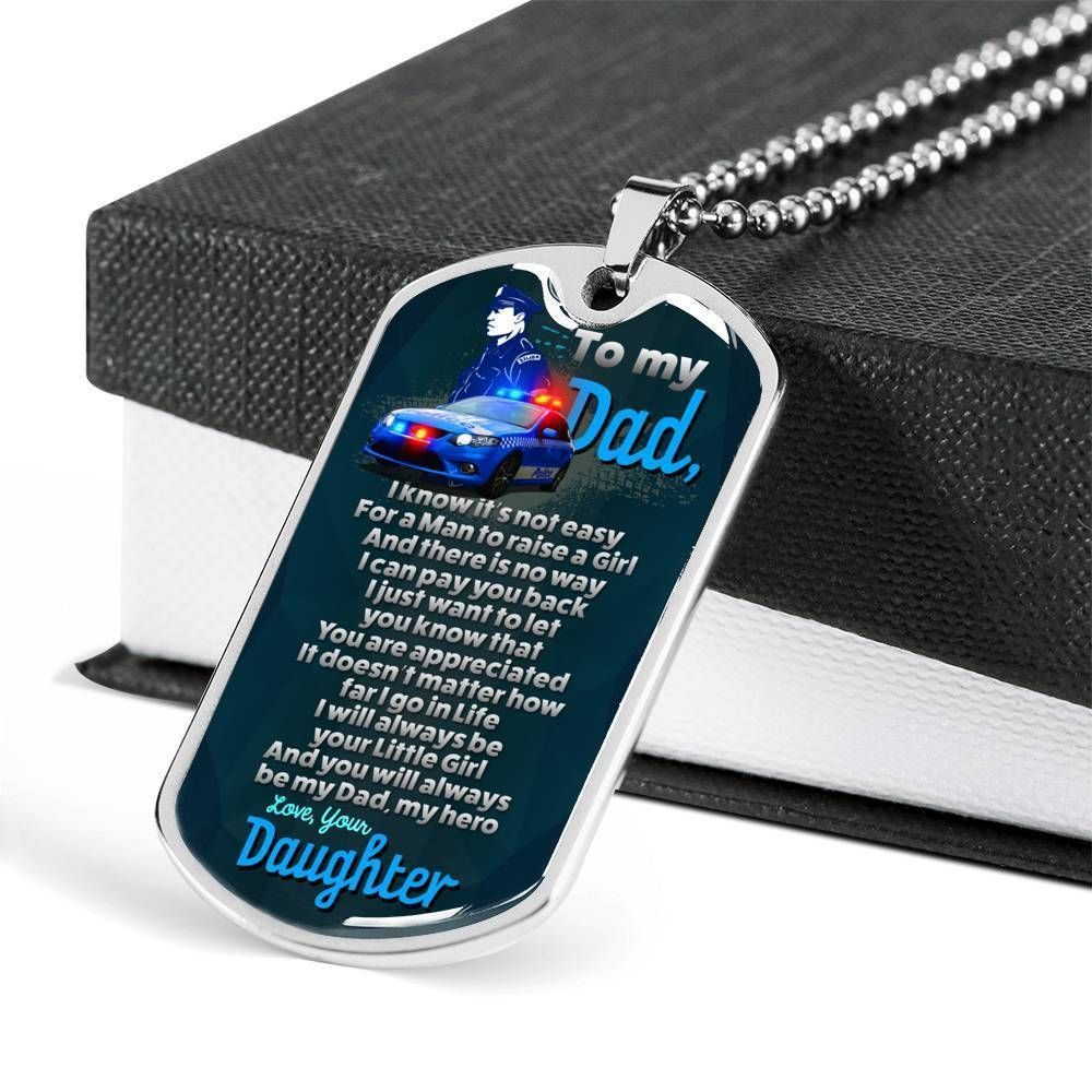 Dad Dog Tag Father's Day Gift, My Hero Dog Tag Military Chain Necklace Gift For Police Daddy