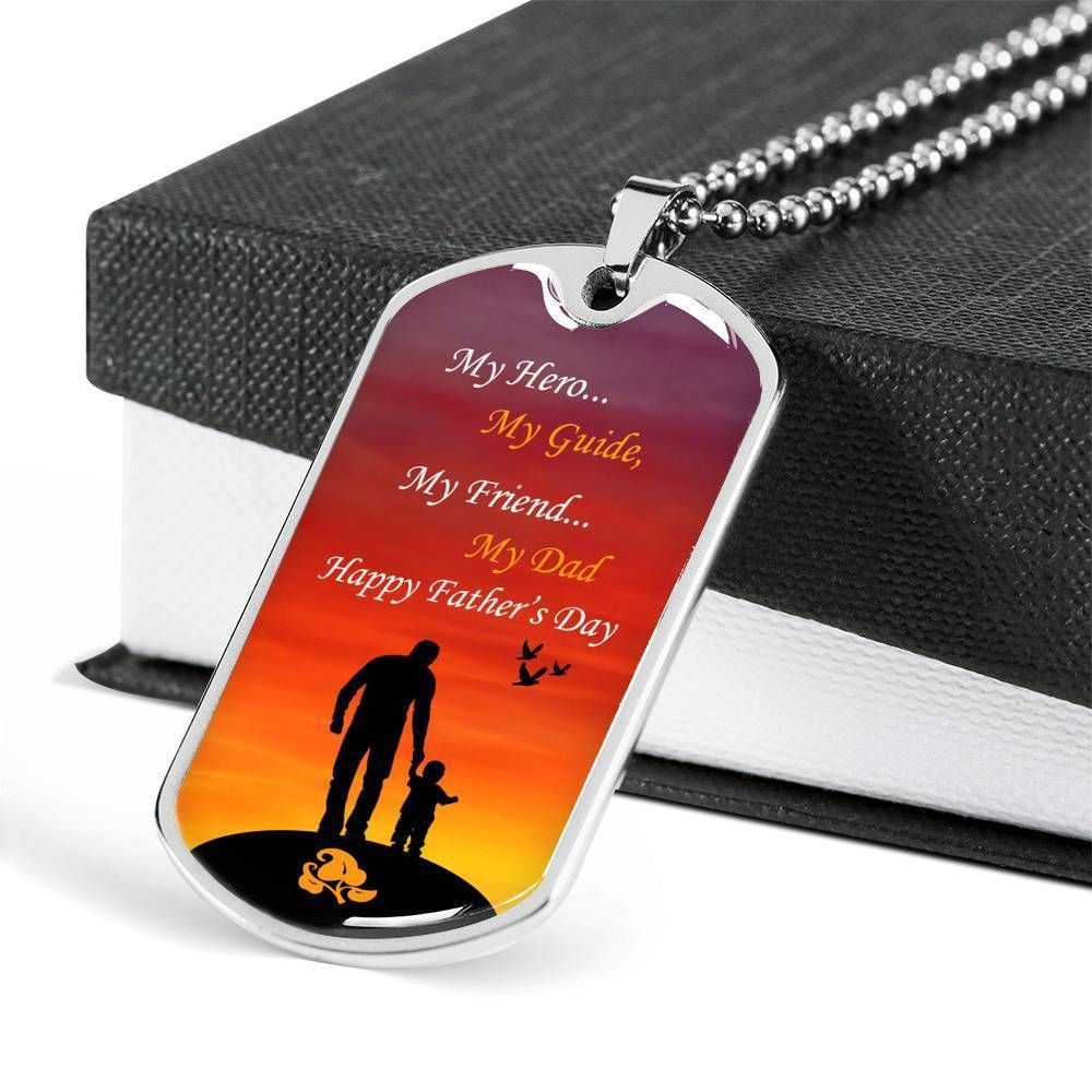 Dad Dog Tag Father's Day Gift, My Hero My Guide My Friend Dog Tag Military Chain Necklace For Dad