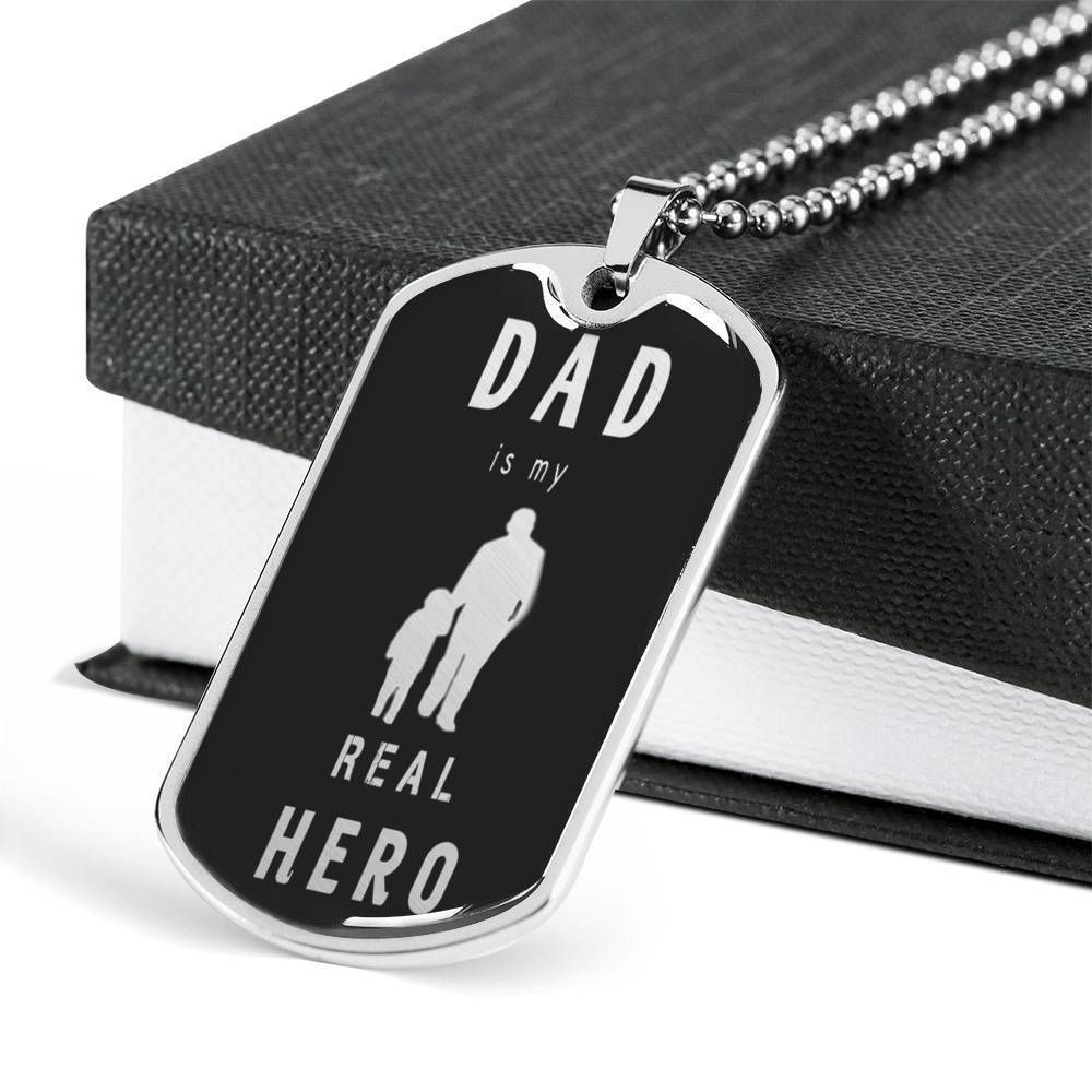 Dad Dog Tag Father's Day Gift, My Real Hero Dog Tag Military Chain Necklace Gift For Dad