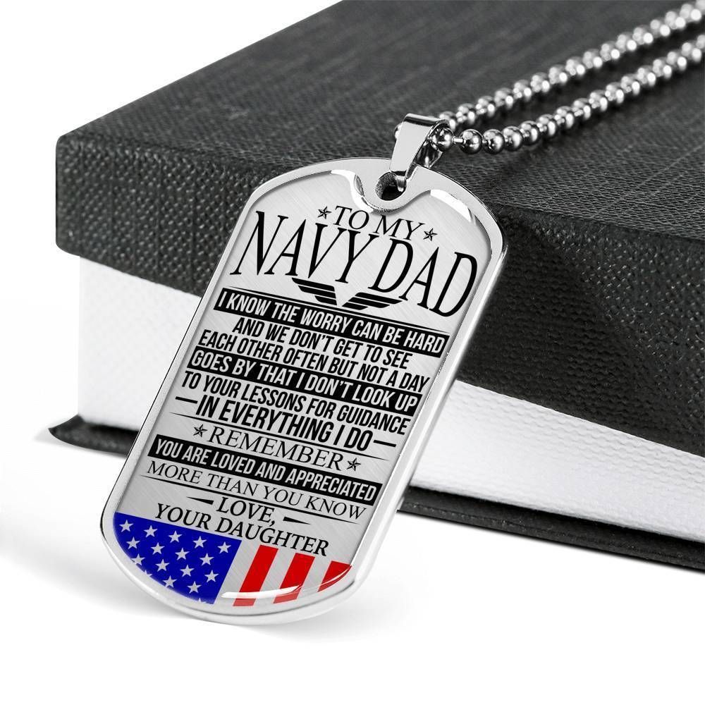 Dad Dog Tag Father's Day Gift, Navy Dad - The Worry - Love, Your Daughter - Dog Tag Military Chain Necklace Custom Engraved