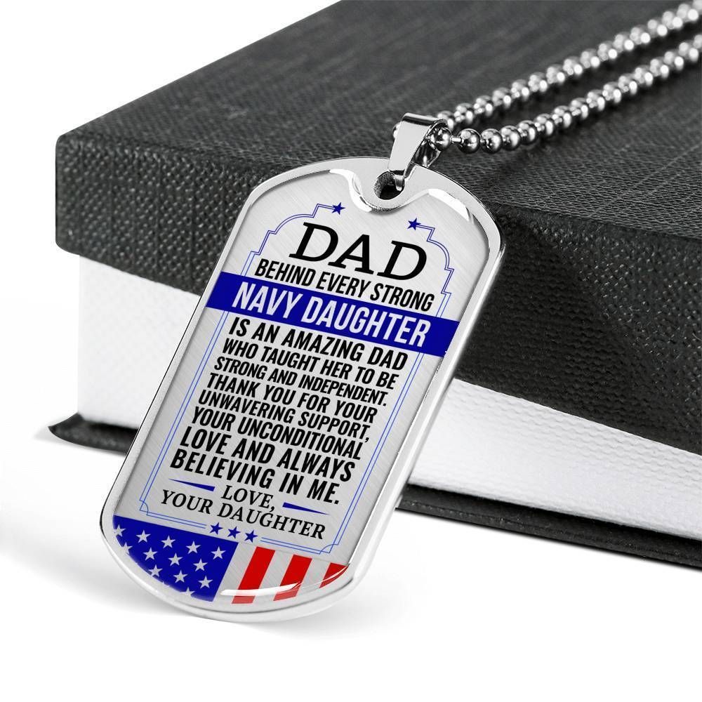 Dad Dog Tag Father's Day Gift, Navy Daughter Gift For Dad Silver Dog Tag Military Chain Necklace Believing In Me