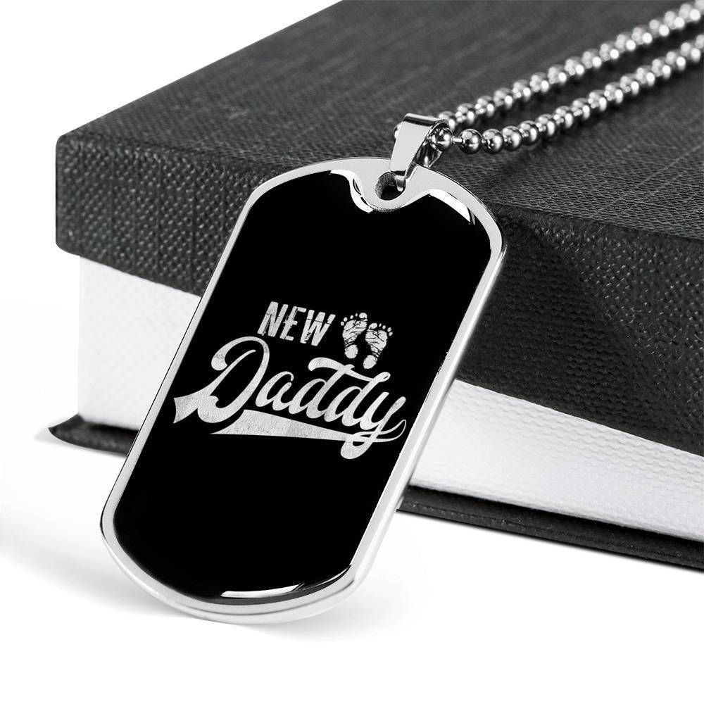 Dad Dog Tag Father's Day Gift, New Daddy Black Dog Tag Military Chain Necklace For Dad Dog Tag