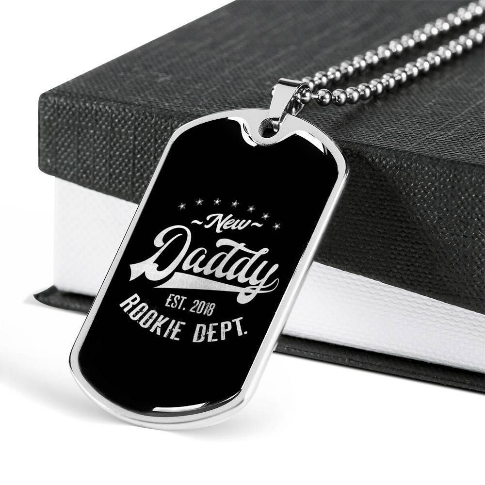 Dad Dog Tag Father's Day Gift, New Daddy Rookie Dept Gift For Dad Dog Tag Military Chain Necklace