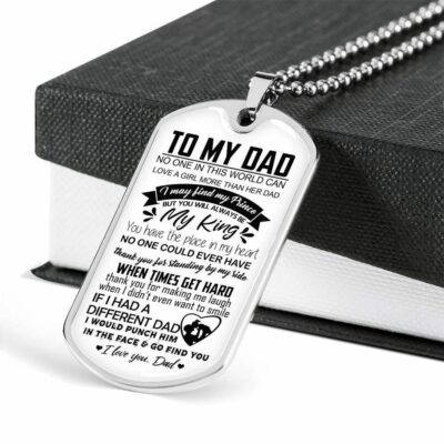 Dad Dog Tag Father’s Day Gift, No One Love A Girl More Than Her Dad Dog Tag Military Chain Necklace Gift For Daddy