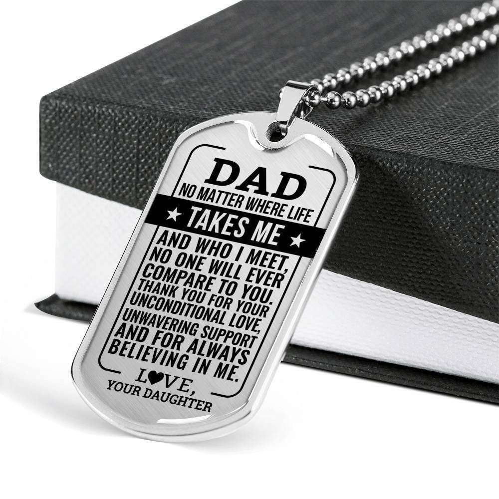 Dad Dog Tag Father's Day Gift, No One Will Compare To You Gift For Dad Silver Dog Tag Military Chain Necklace