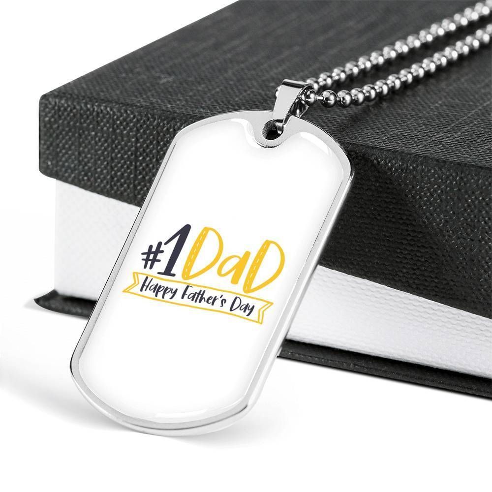 Dad Dog Tag Father's Day Gift, Number One Dad Happy Father's Day For Dad Dog Tag Military Chain Necklace