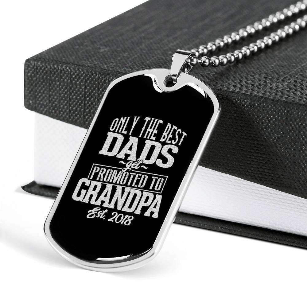 Dad Dog Tag Father's Day Gift, Only The Best Dads Promoted To Grandpa Black Dog Tag Military Chain Necklace For Dad