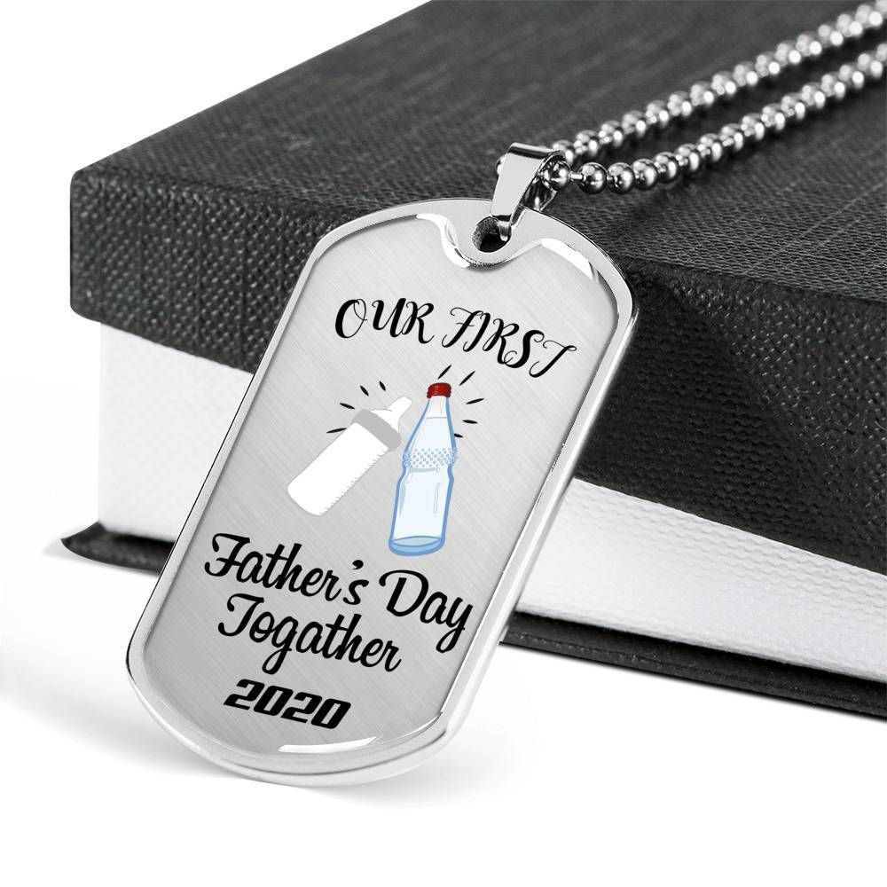 Dad Dog Tag Father's Day Gift, Our First Father's Day Dog Tag Military Chain Necklace Gift For Daddy