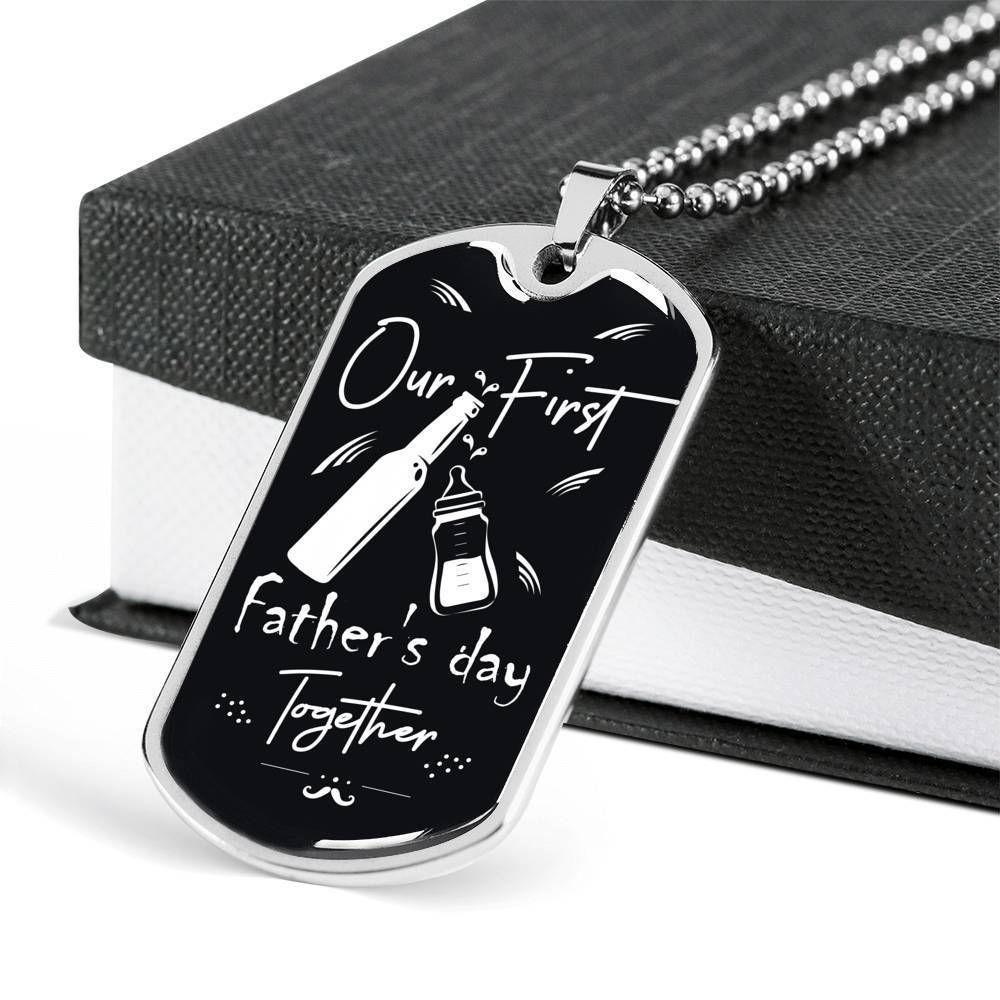 Dad Dog Tag Father's Day Gift, Our First Father's Day Together Dog Tag Military Chain Necklace For Dad