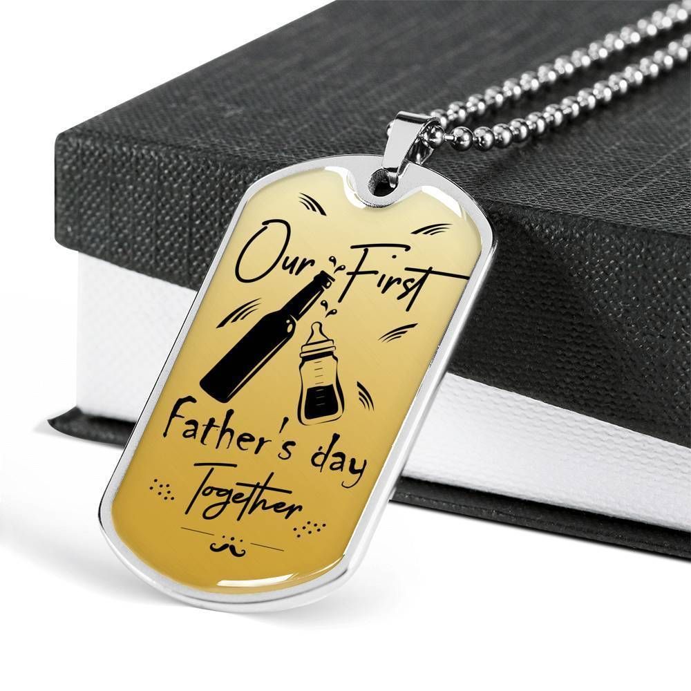 Dad Dog Tag Father's Day Gift, Our First Father's Day Together Dog Tag Military Chain Necklace Gift For Men
