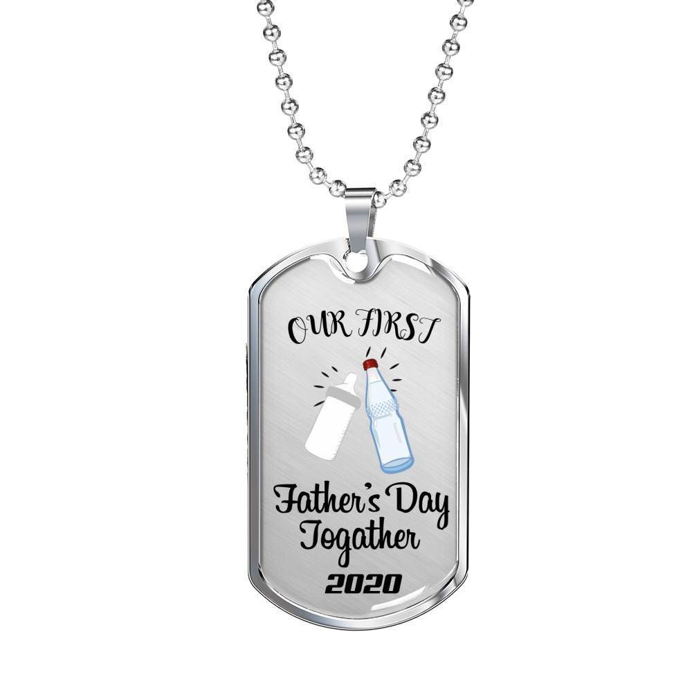 Dad Dog Tag Father's Day Gift, Our First Father's Day Dog Tag Military Chain Necklace Gift For Daddy Dog Tag