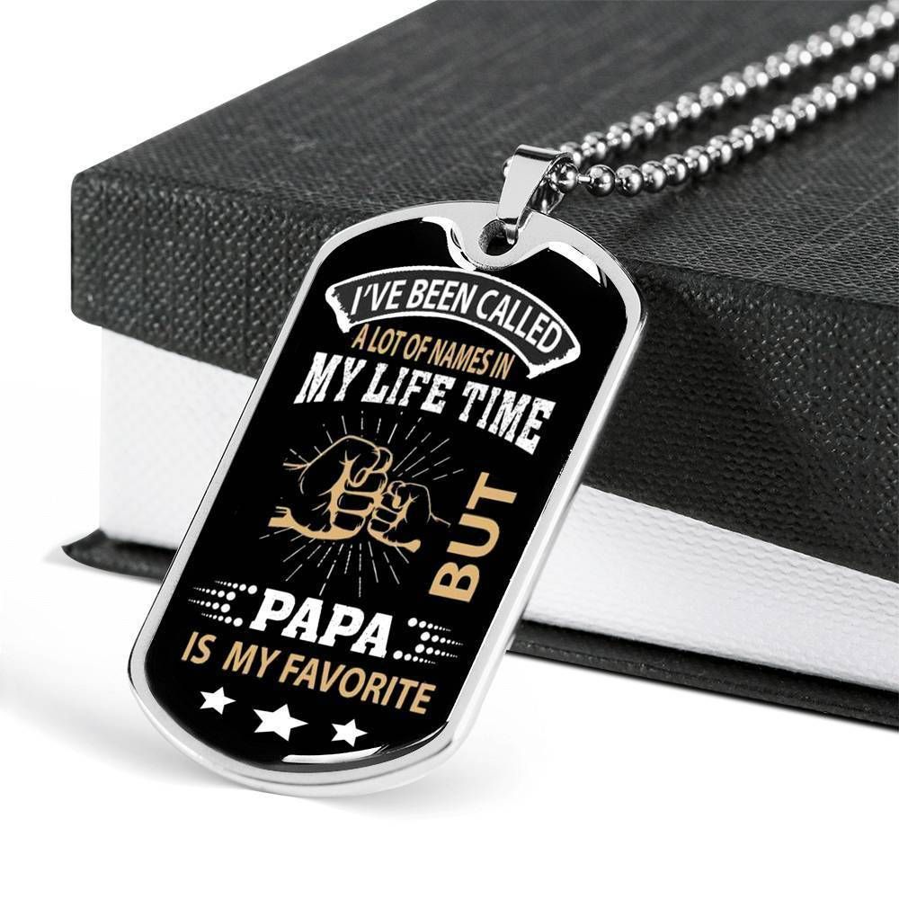 Dad Dog Tag Father's Day Gift, Papa Is My Favorite Dog Tag Military Chain Necklace Father's Day Gift For Dad