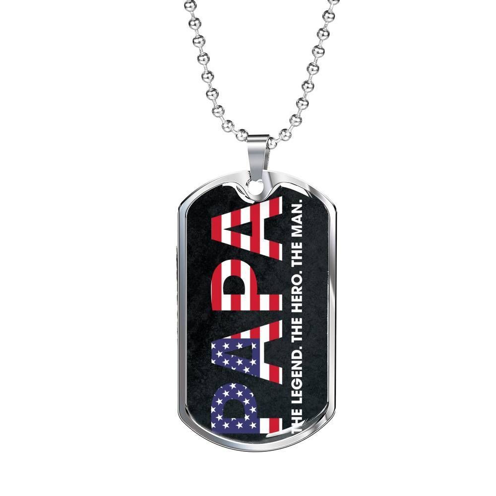 Dad Dog Tag Father's Day Gift, Papa The Legend The Hero The Man Dog Tag Military Chain Necklace For Papa