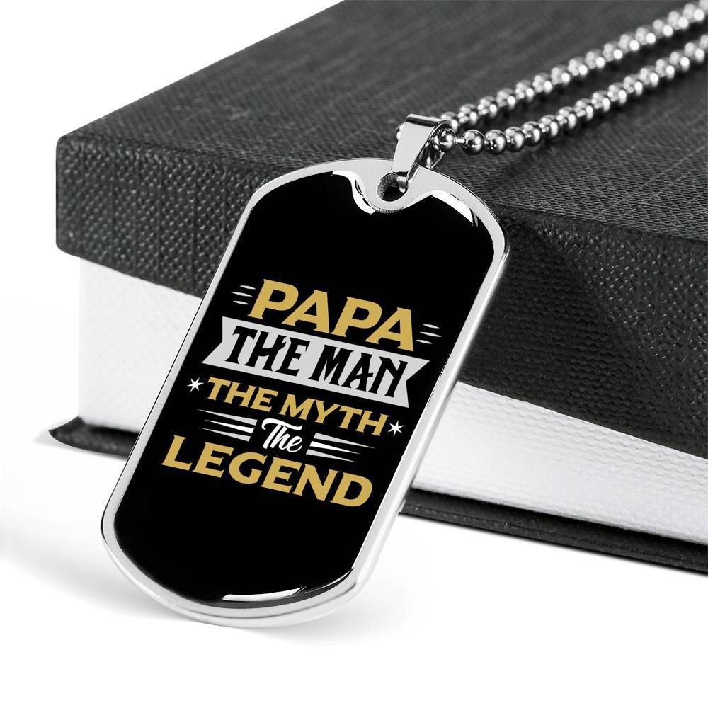 Dad Dog Tag Father's Day Gift, Papa The Man Myth Legend Dog Tag Military Chain Necklace For Dad