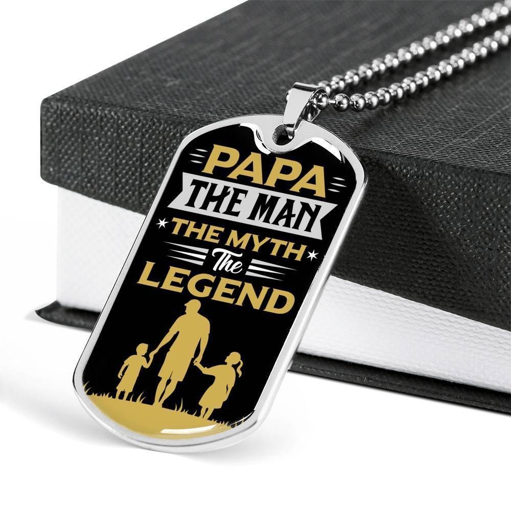 Dad Dog Tag Father's Day Gift, Papa The Man Myth Legend Dog Tag Military Chain Necklace For Papa