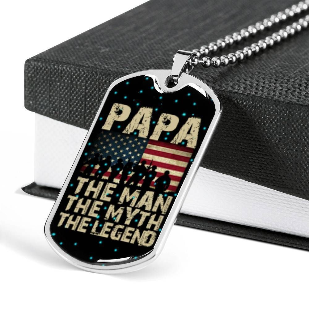 Dad Dog Tag Father's Day Gift, Papa The Man Myth Legend Dog Tag Military Chain Necklace For Veteran Dad