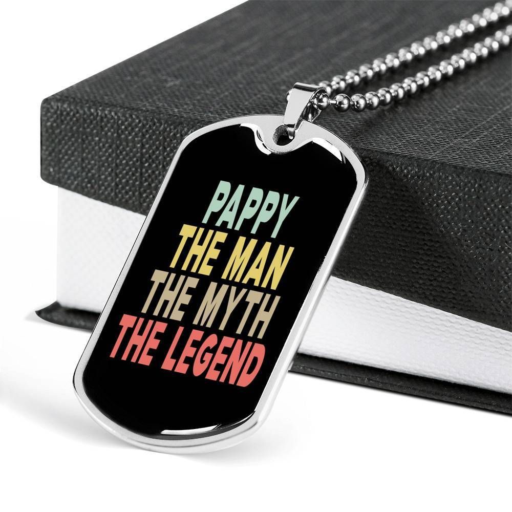 Dad Dog Tag Father's Day Gift, Pappy The Man The Myth The Legend Dog Tag Military Chain Necklace For Dad
