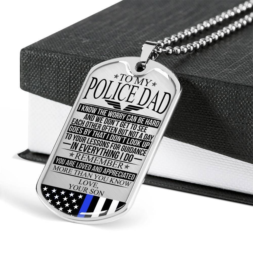 Dad Dog Tag Father's Day Gift, Police Officer's Dad The Worry Dog Tag Military Chain Necklace