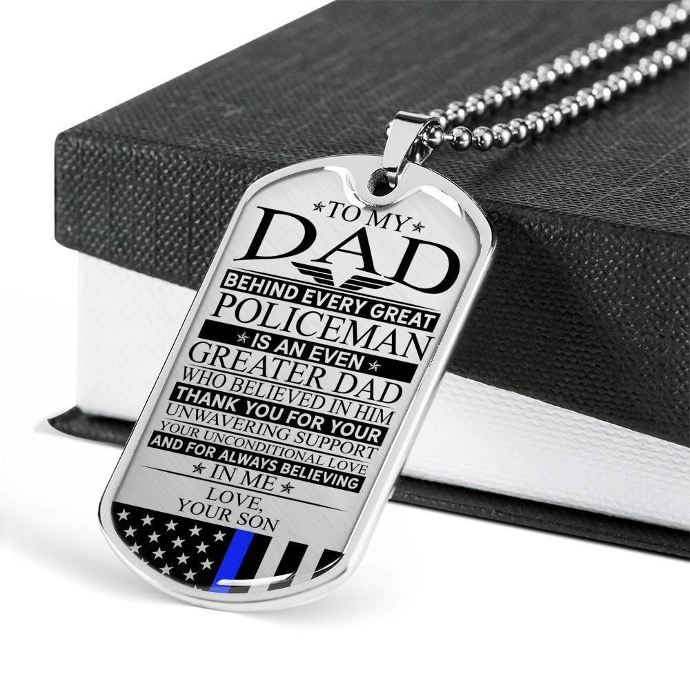 Dad Dog Tag Father's Day Gift, Policeman's Dad Unconditional Love Dog Tag Military Chain Necklace