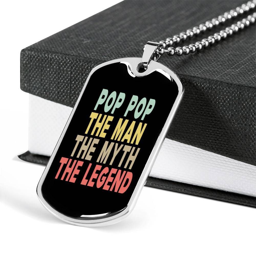 Dad Dog Tag Father's Day Gift, Pop Pop The Man The Myth The Legend Dog Tag Military Chain Necklace For Dad