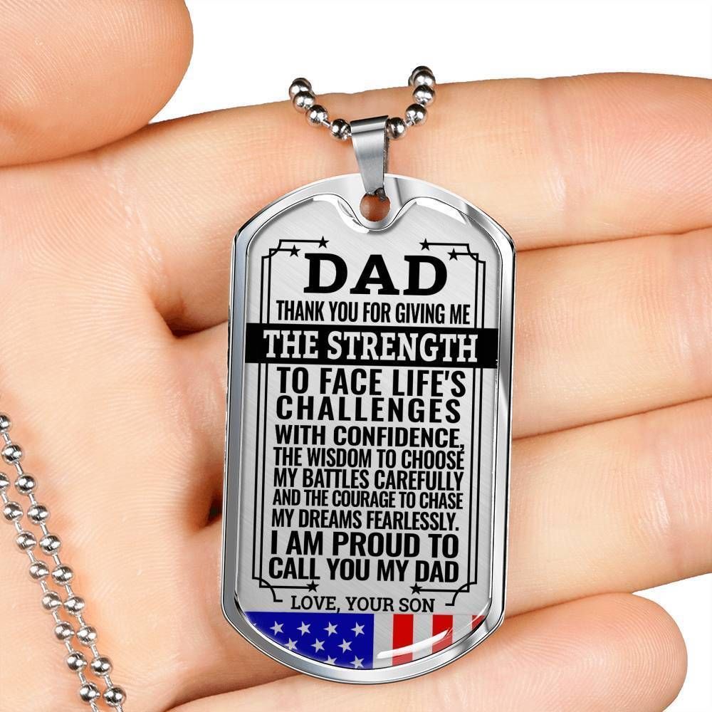 Dad Dog Tag Father's Day Gift, Present For Dad Dog Tag Military Chain Necklace Thank For Giving Me Strength Dog Tag