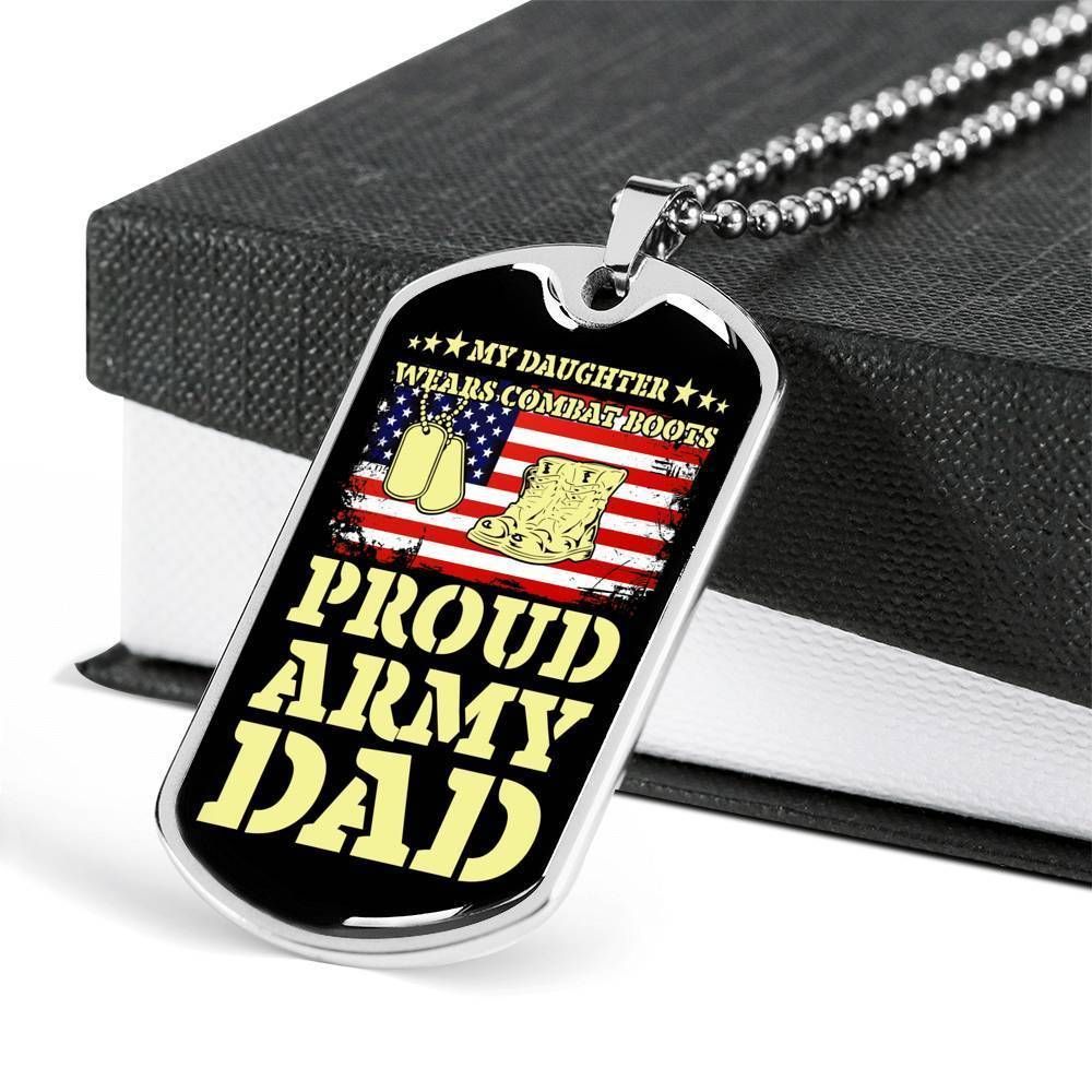 Dad Dog Tag Father's Day Gift, Proud Army Dad Dog Tag Military Chain Necklace For Dad Dog Tag