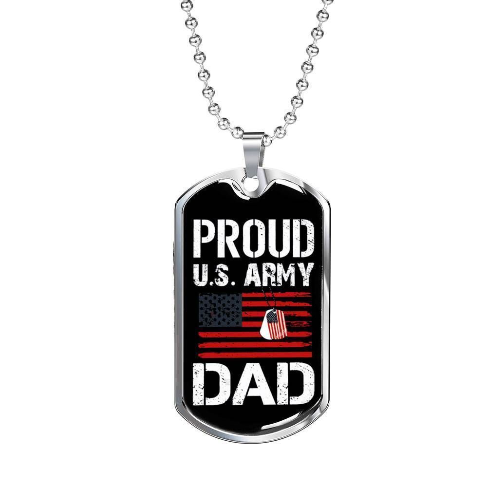 Dad Dog Tag Father's Day Gift, Proud Us Army Dad Dog Tag Military Chain Necklace Gift For Daddy Dog Tag