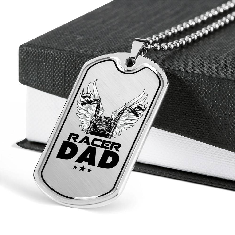 Dad Dog Tag Father's Day Gift, Racer Dad Dog Tag Military Chain Necklace Gift For Daddy Dog Tag