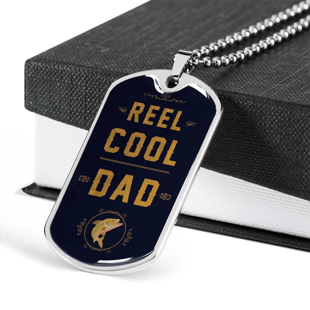 Dad Dog Tag Father's Day Gift, Reel Cool Dad Dog Tag Military Chain Necklace For Dad Dog Tag